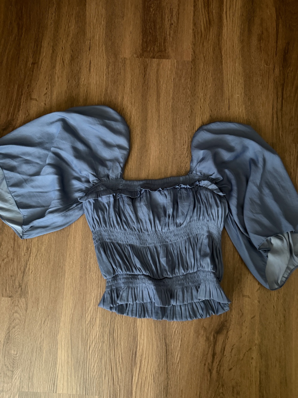 Vici collection Smocked Puff Sleeve Women's Top in Dusty Blue
